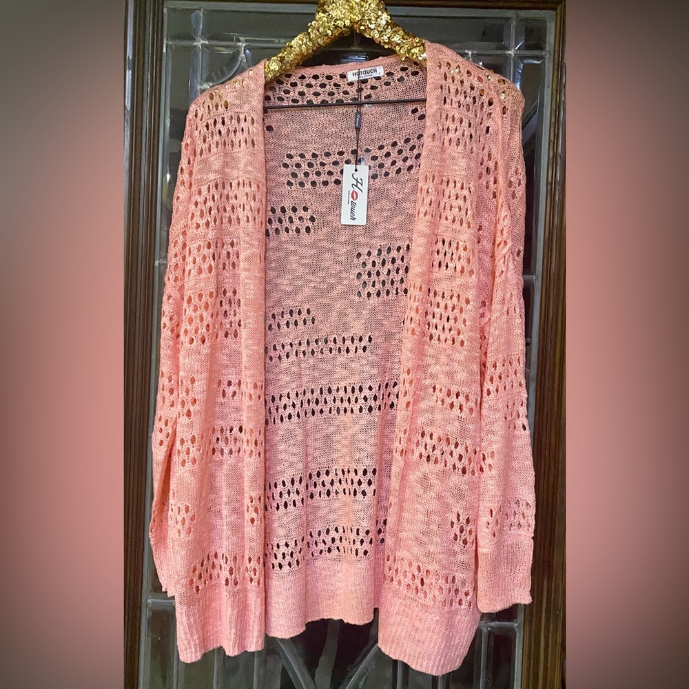 Hotouch Peach Open Knit Lightweight Cardigan – Size Small